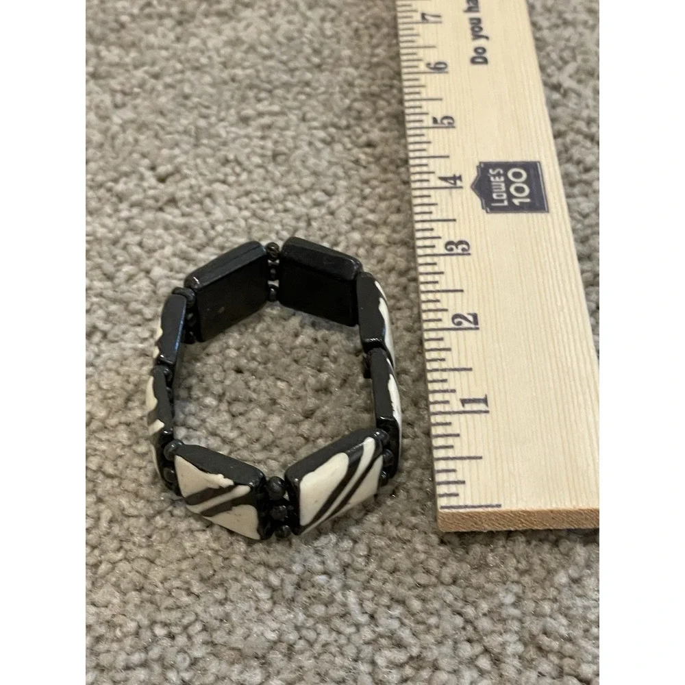 Black & White Acrylic slab‎ Stretch Bangle Bracelet f